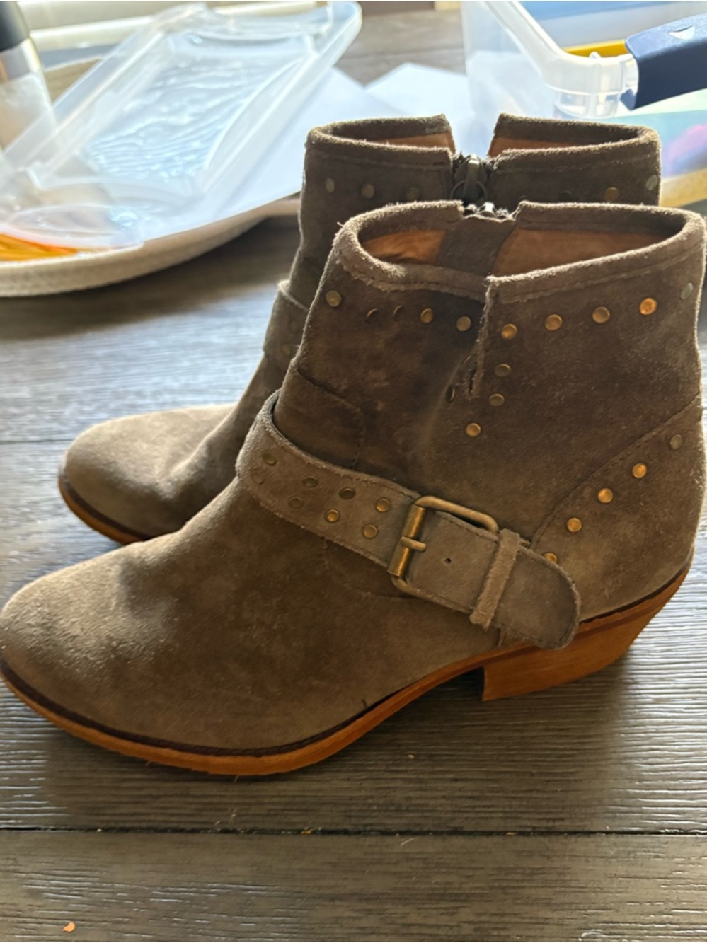 Sofft Suede Studded Buckle Ankle Booties